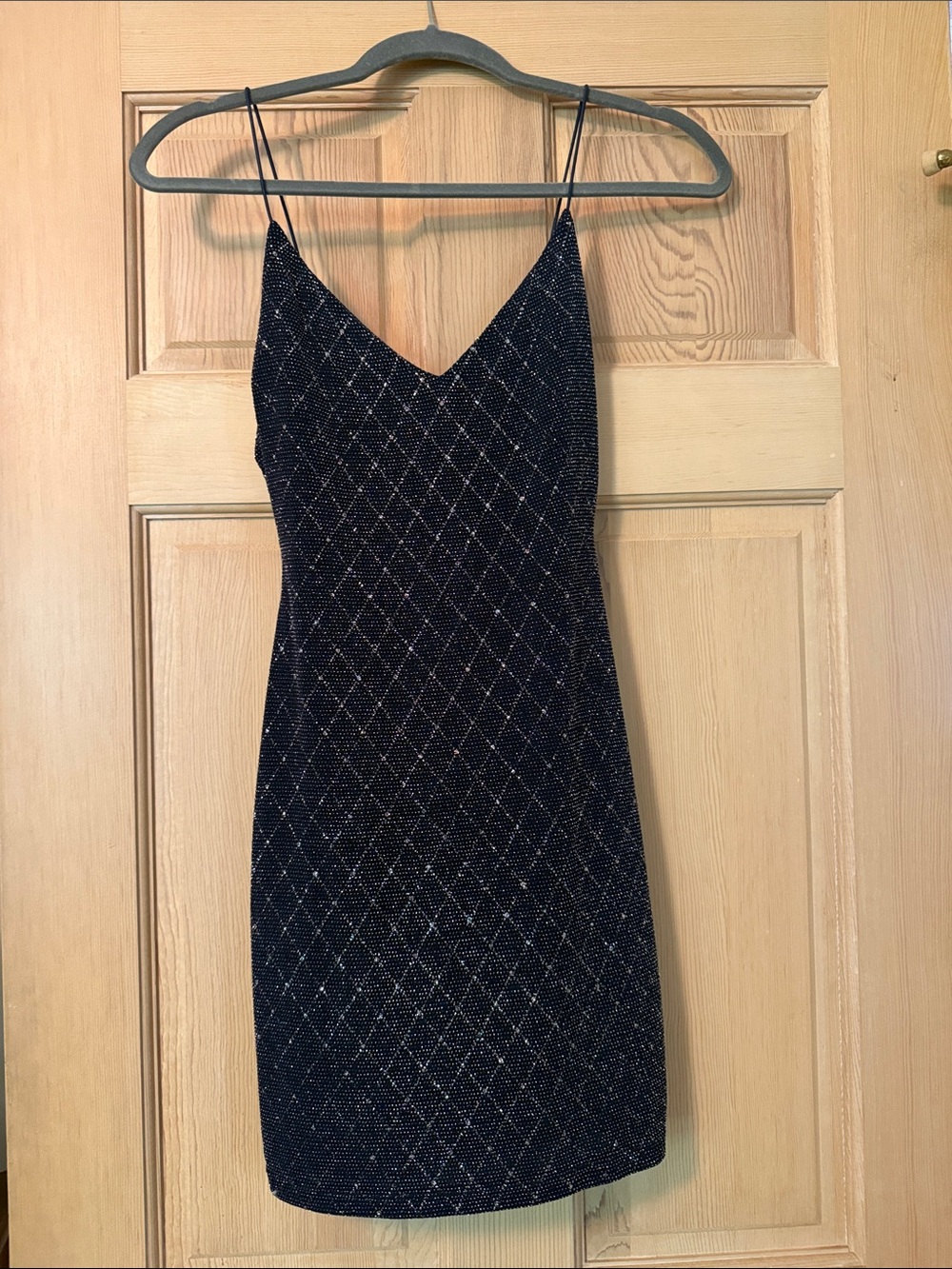 B. Smart Black Glitter Diamond-Check Slip Mini Dress